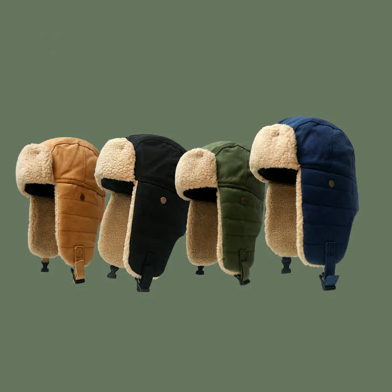 Solid Color Plush Inner Earmuffs Pilot Hat - Image 2