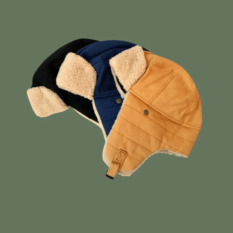 Solid Color Plush Inner Earmuffs Pilot Hat - Image 3