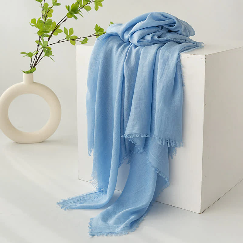 Solid Color Short Tassels Soft Thin Summer Scarf - Image 15