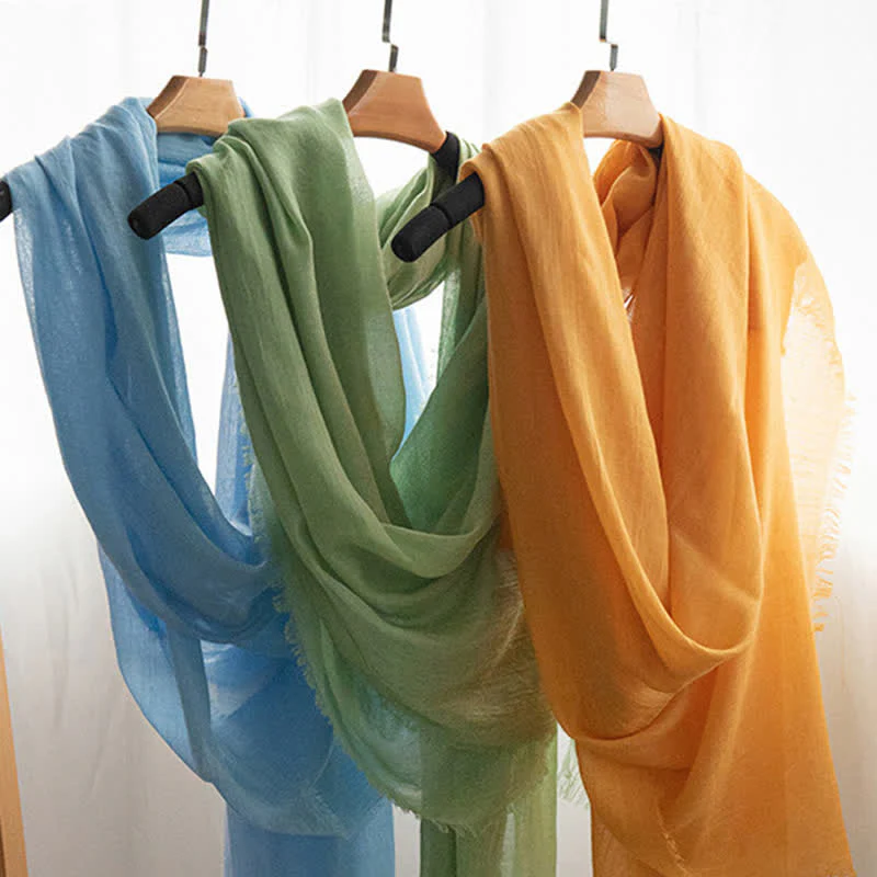 Solid Color Short Tassels Soft Thin Summer Scarf - Image 2