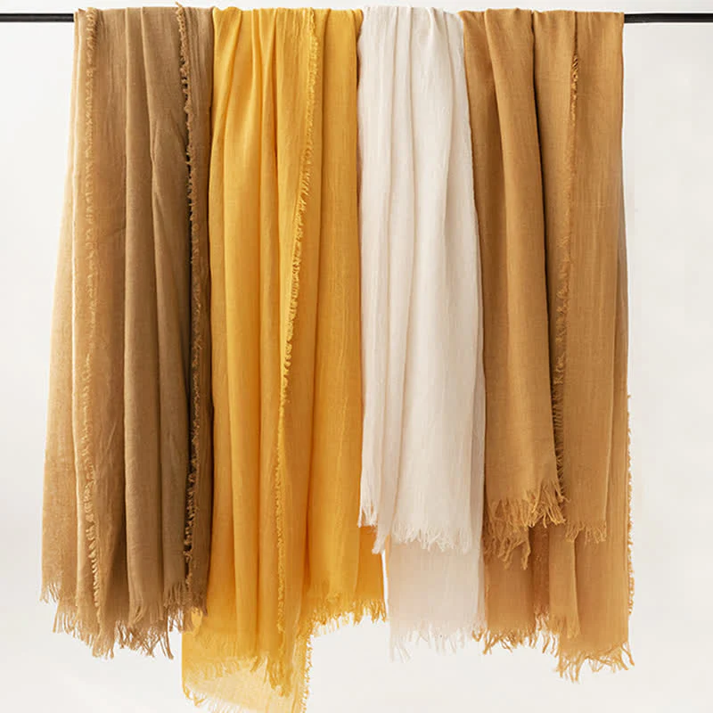 Solid Color Short Tassels Soft Thin Summer Scarf - Image 3