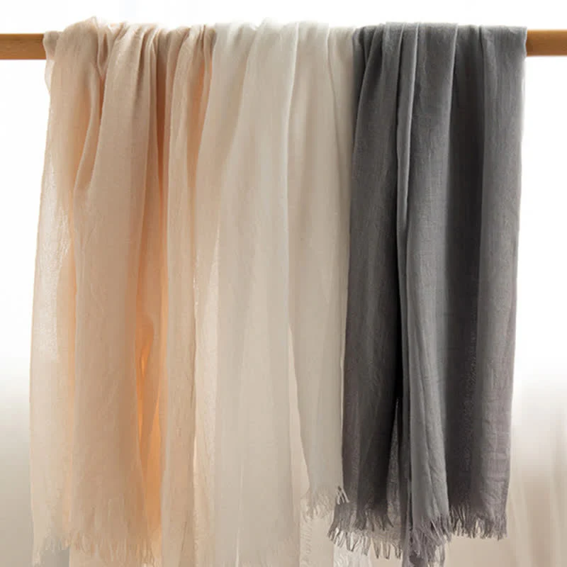 Solid Color Short Tassels Soft Thin Summer Scarf - Image 4
