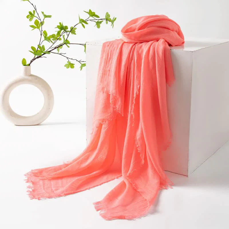 Solid Color Short Tassels Soft Thin Summer Scarf - Image 50
