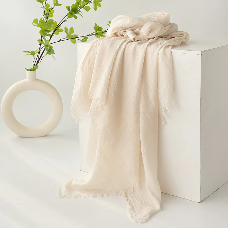 Solid Color Short Tassels Soft Thin Summer Scarf - Image 9