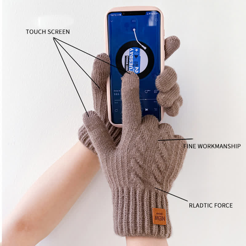 Solid Color Soft Warm Alpaca Fur Knitted Gloves - Image 5