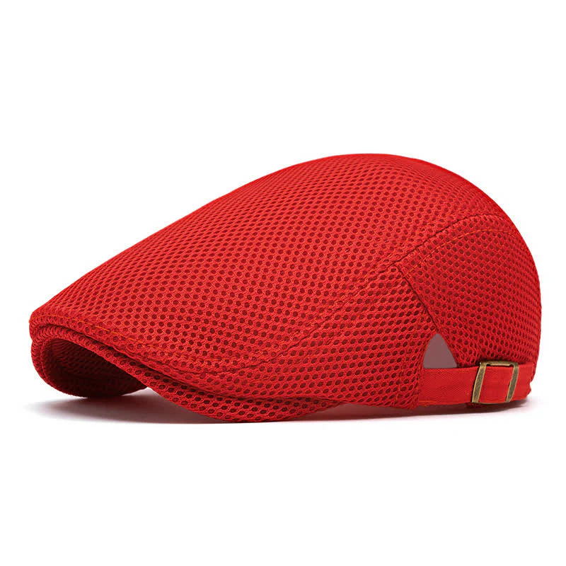Solid Color Summer Mesh Flat Top Beret Hat - Image 11