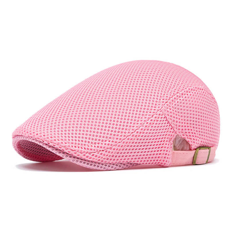 Solid Color Summer Mesh Flat Top Beret Hat - Image 14