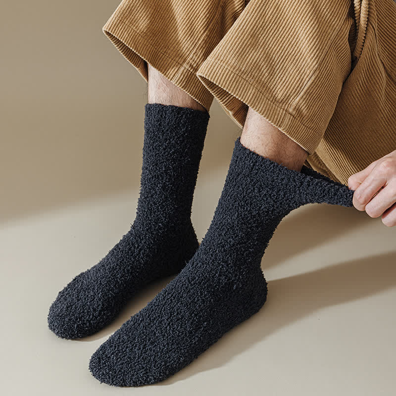 Solid Color Twisted Fuzzy Coral Fleece Sleep Crew Socks