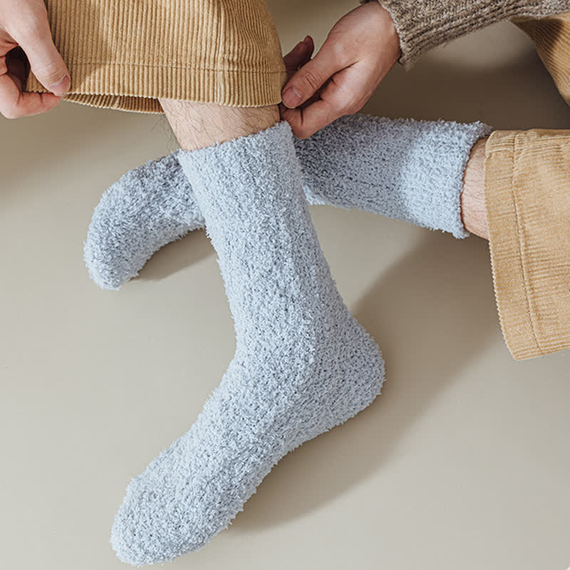 Solid Color Twisted Fuzzy Coral Fleece Sleep Crew Socks - Image 10