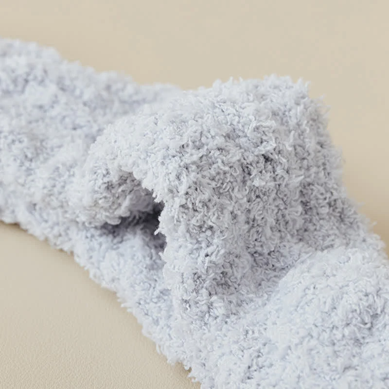 Solid Color Twisted Fuzzy Coral Fleece Sleep Crew Socks - Image 12
