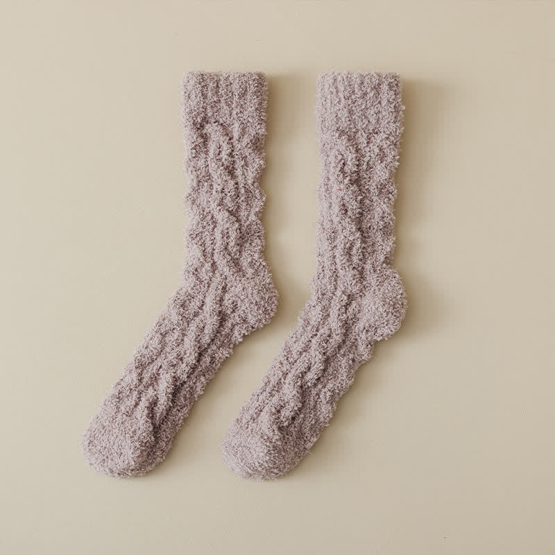 Solid Color Twisted Fuzzy Coral Fleece Sleep Crew Socks - Image 14