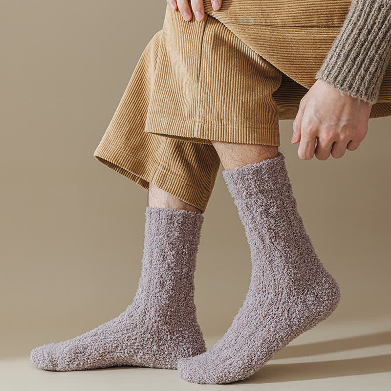 Solid Color Twisted Fuzzy Coral Fleece Sleep Crew Socks - Image 15
