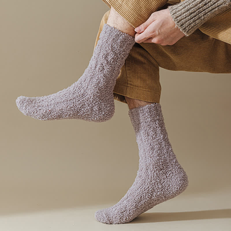 Solid Color Twisted Fuzzy Coral Fleece Sleep Crew Socks - Image 16