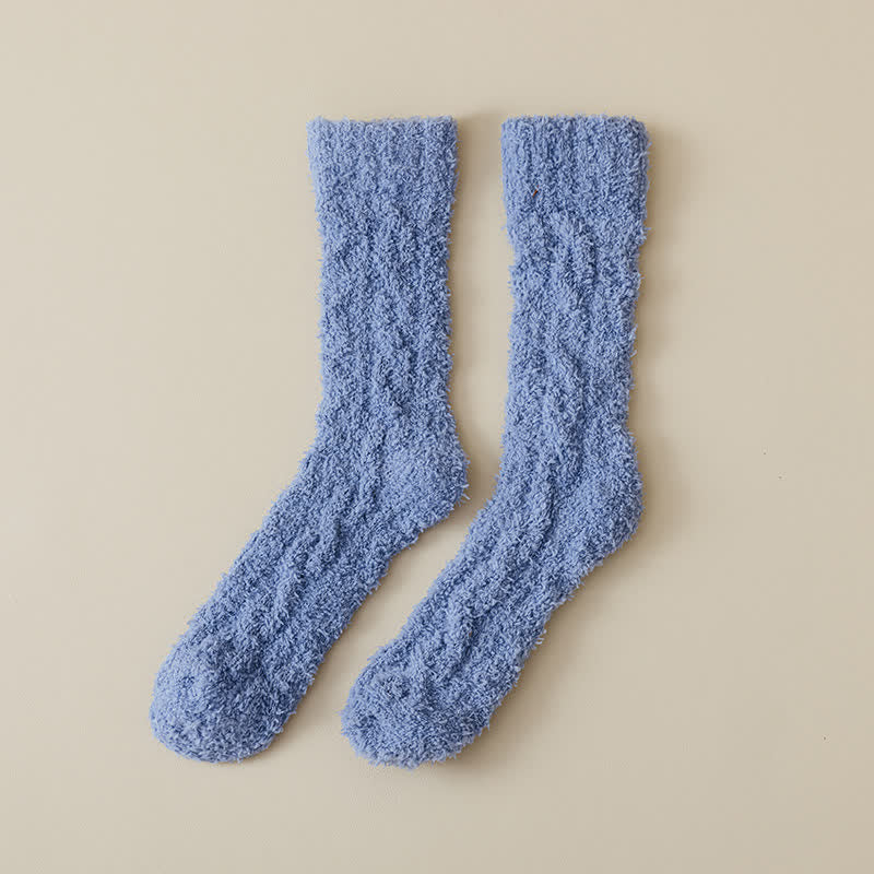 Solid Color Twisted Fuzzy Coral Fleece Sleep Crew Socks - Image 17