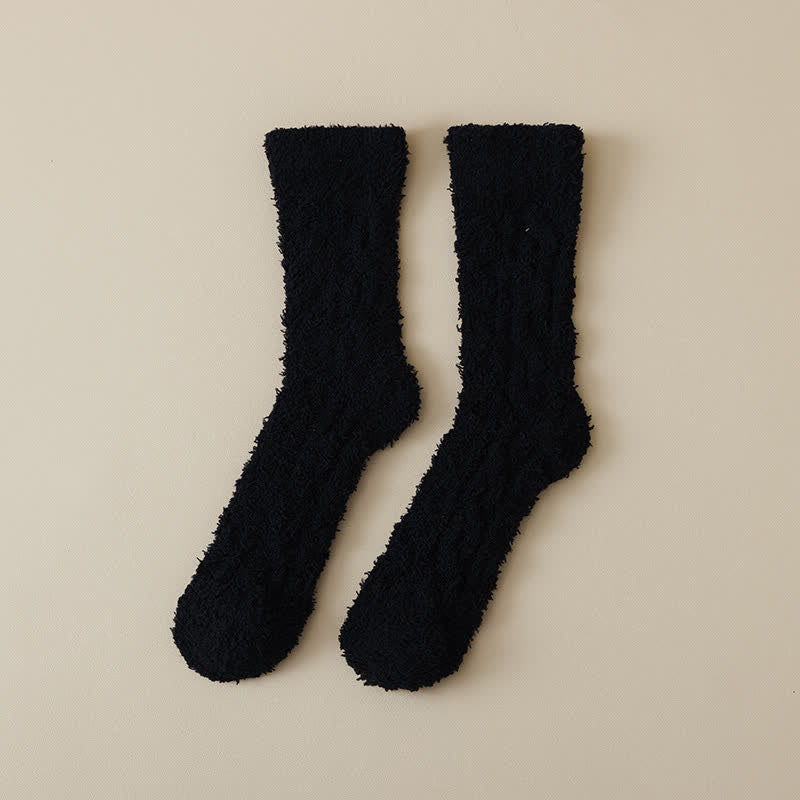 Solid Color Twisted Fuzzy Coral Fleece Sleep Crew Socks - Image 18