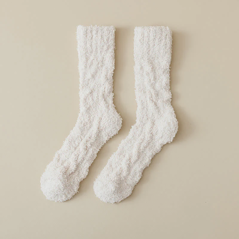Solid Color Twisted Fuzzy Coral Fleece Sleep Crew Socks - Image 19