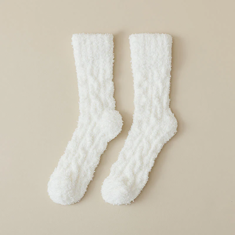Solid Color Twisted Fuzzy Coral Fleece Sleep Crew Socks - Image 20