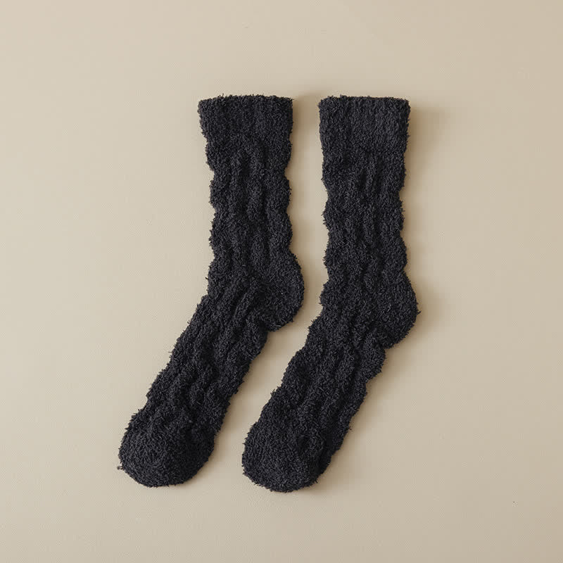 Solid Color Twisted Fuzzy Coral Fleece Sleep Crew Socks - Image 3
