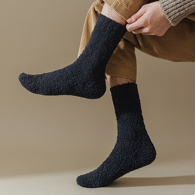 Solid Color Twisted Fuzzy Coral Fleece Sleep Crew Socks - Image 4