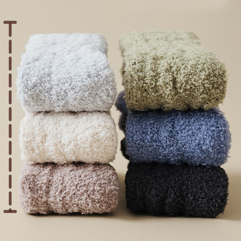 Solid Color Twisted Fuzzy Coral Fleece Sleep Crew Socks - Image 5