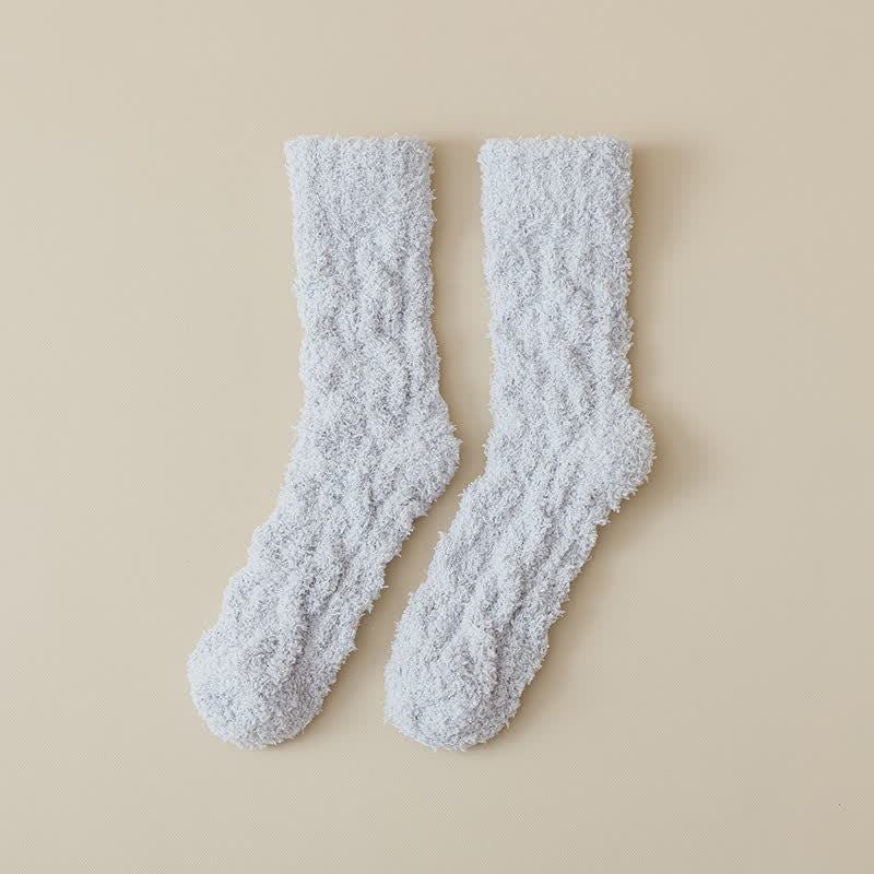 Solid Color Twisted Fuzzy Coral Fleece Sleep Crew Socks - Image 8