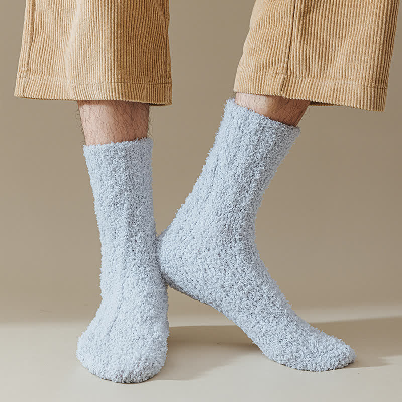 Solid Color Twisted Fuzzy Coral Fleece Sleep Crew Socks - Image 9