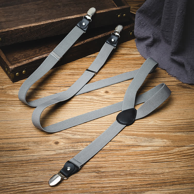 Solid Gray Gentleman Y-back Elastic Suspenders - Image 2