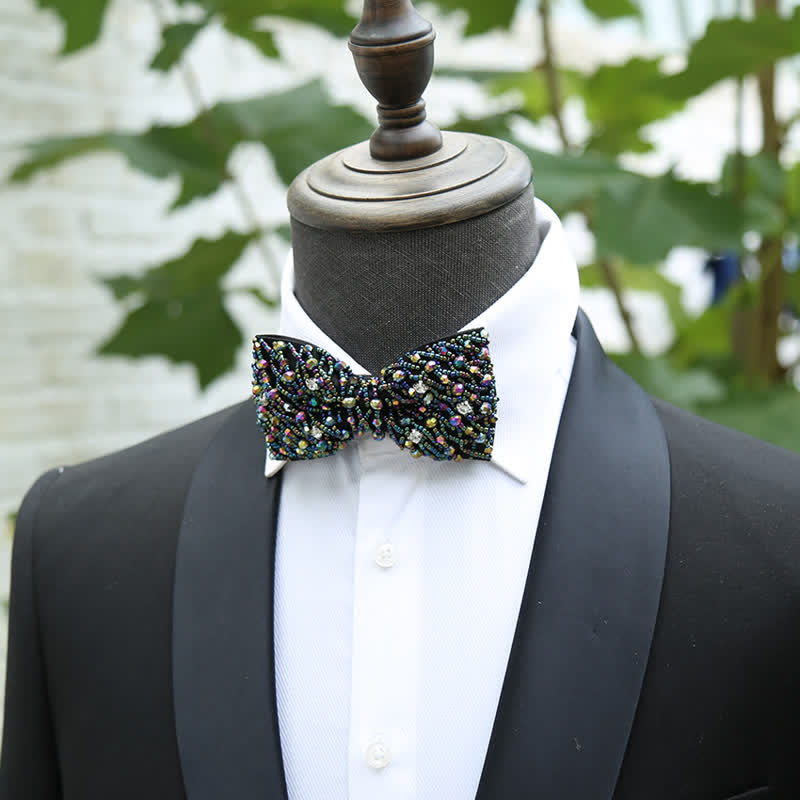 Sparkling Colorful Crystal Embroidered Beaded Bow Tie - Image 2