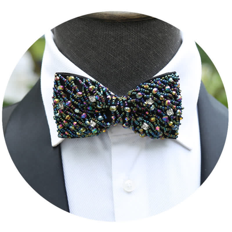 Sparkling Colorful Crystal Embroidered Beaded Bow Tie - Image 6
