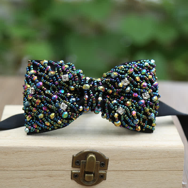 Sparkling Colorful Crystal Embroidered Beaded Bow Tie - Image 8