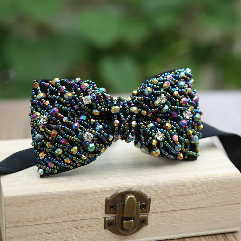 Sparkling Colorful Crystal Embroidered Beaded Bow Tie - Image 9
