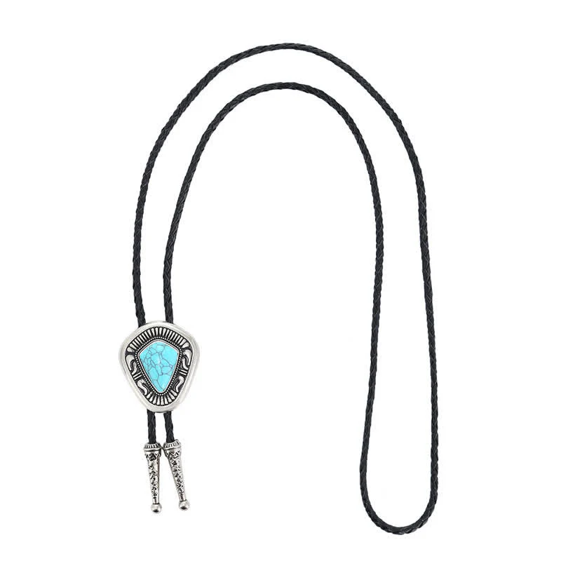 Special Geometric Blue Turquoise Stone Agate Bolo Tie - Image 6