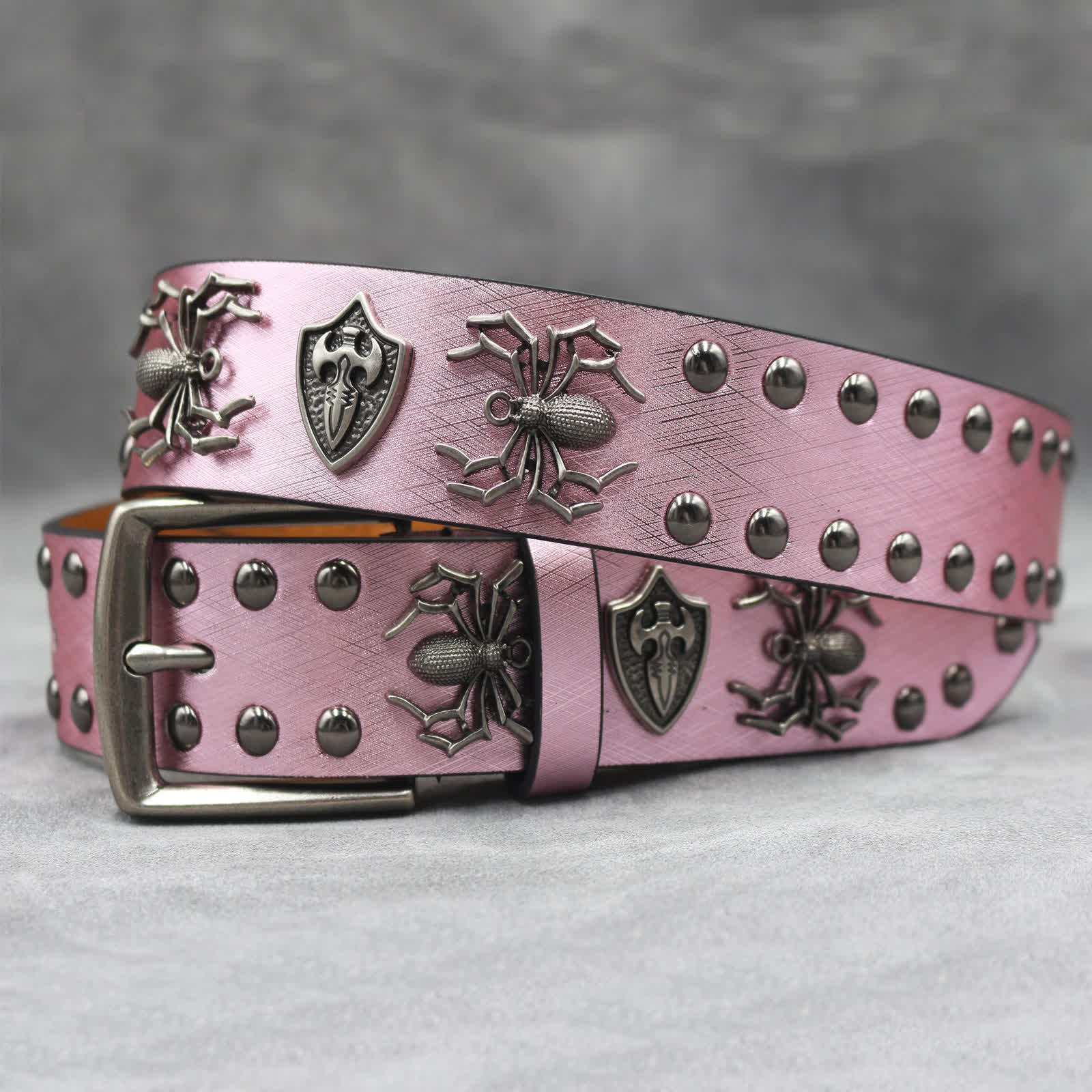 Spider Shape Studded Snakeskin Pattern Leather Belt - Image 26