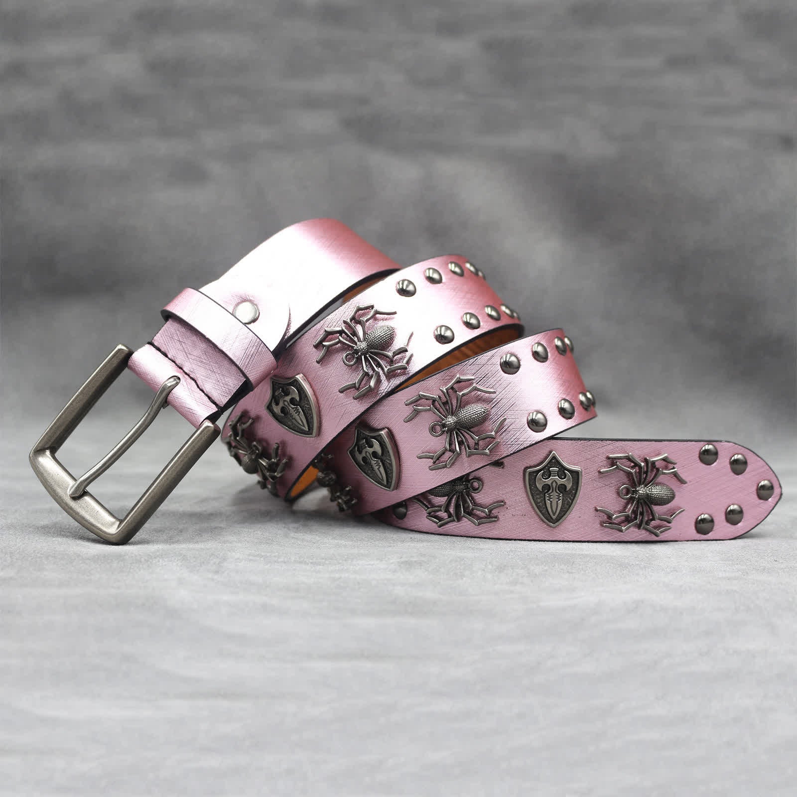 Spider Shape Studded Snakeskin Pattern Leather Belt - Image 27