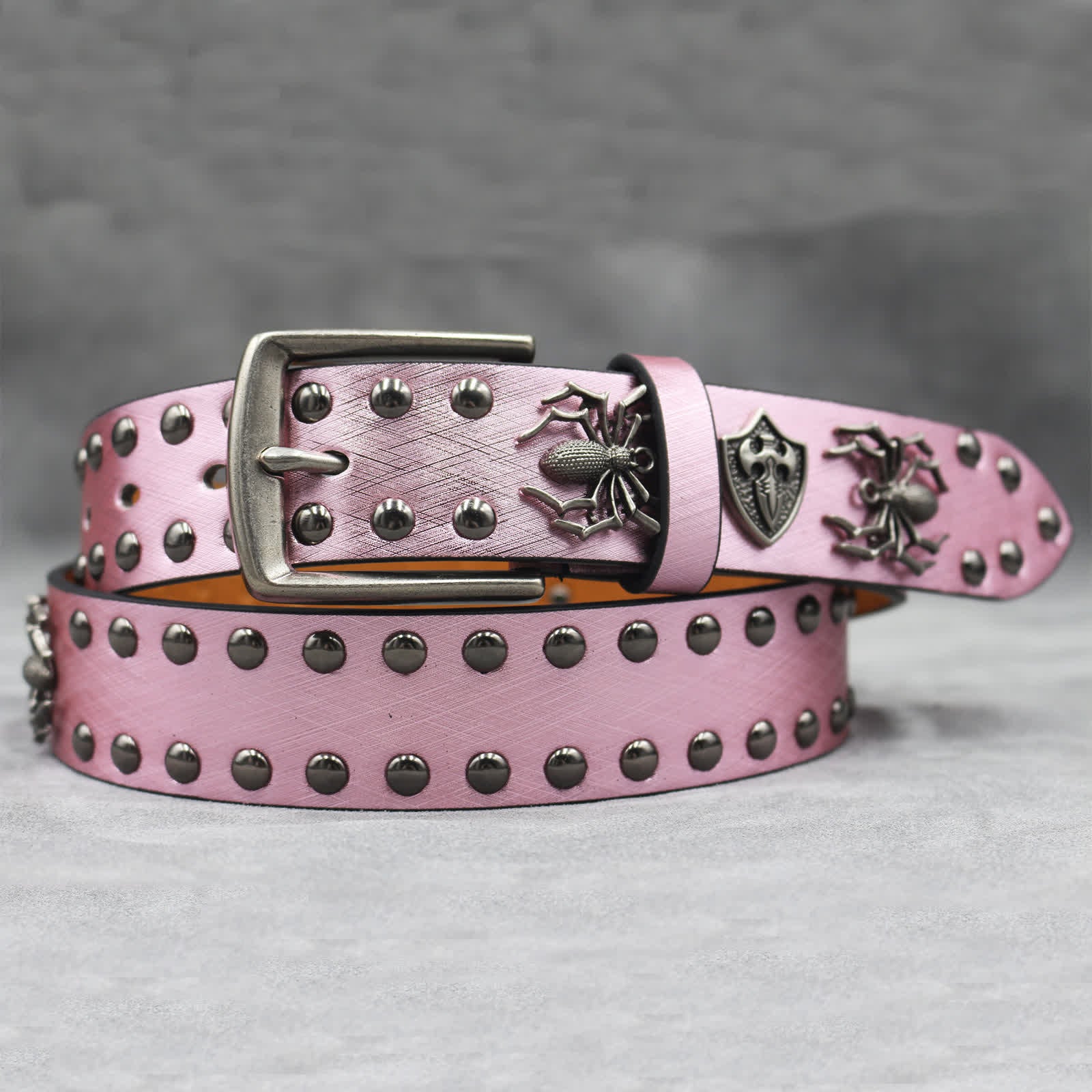 Spider Shape Studded Snakeskin Pattern Leather Belt - Image 28