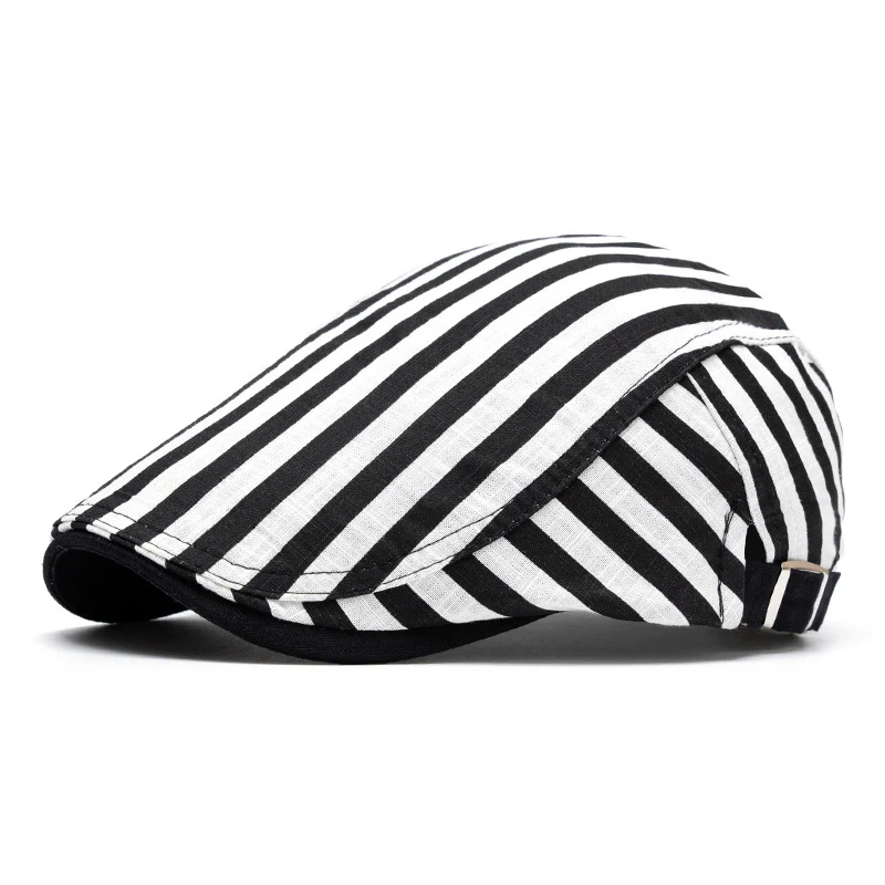 Spring And Summer Fashion Pure Cotton Striped&Checkered Beret Hat - Image 17