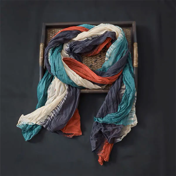 Spring Floral Contrast Color Cotton And Linen Thin Scarf - Image 2