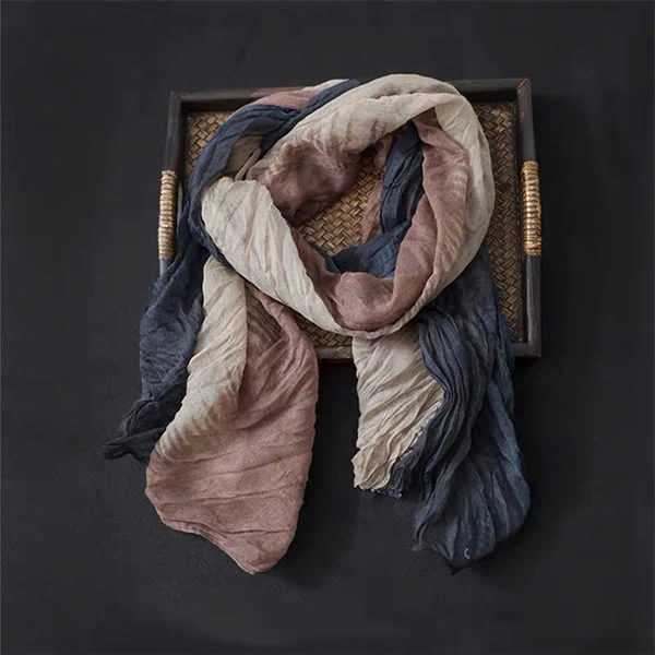 Spring Floral Contrast Color Cotton And Linen Thin Scarf - Image 3