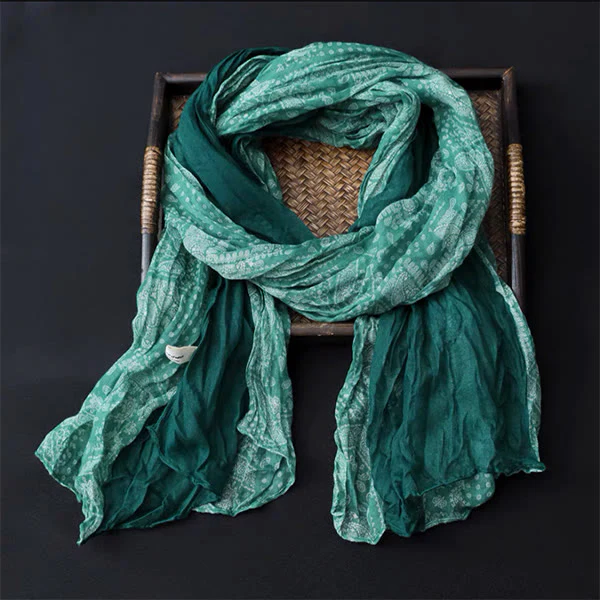 Spring Floral Contrast Color Cotton And Linen Thin Scarf - Image 5
