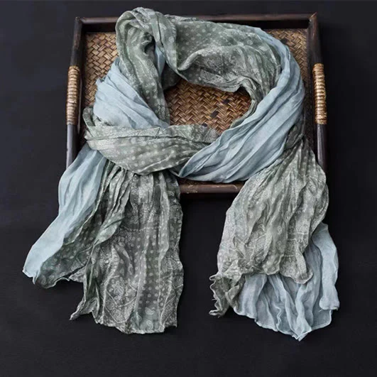 Spring Floral Contrast Color Cotton And Linen Thin Scarf - Image 6