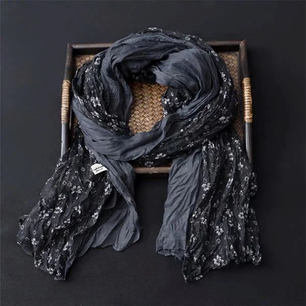 Spring Floral Contrast Color Cotton And Linen Thin Scarf - Image 7