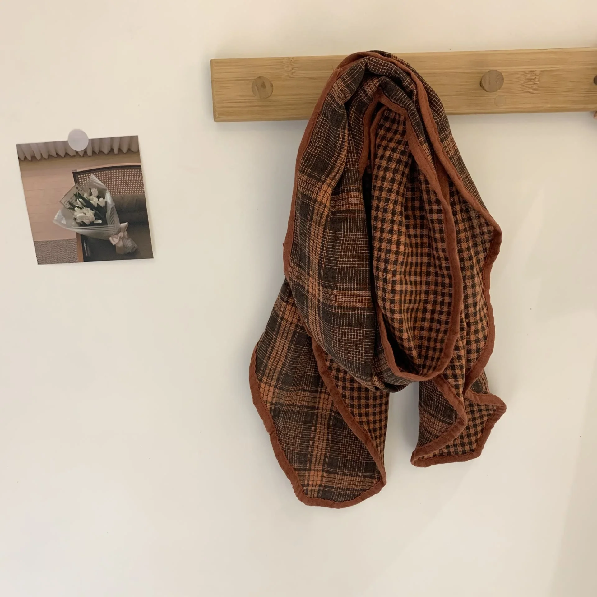 Spring Soft Cotton And Linen Plaid Thin Scarf - Image 5