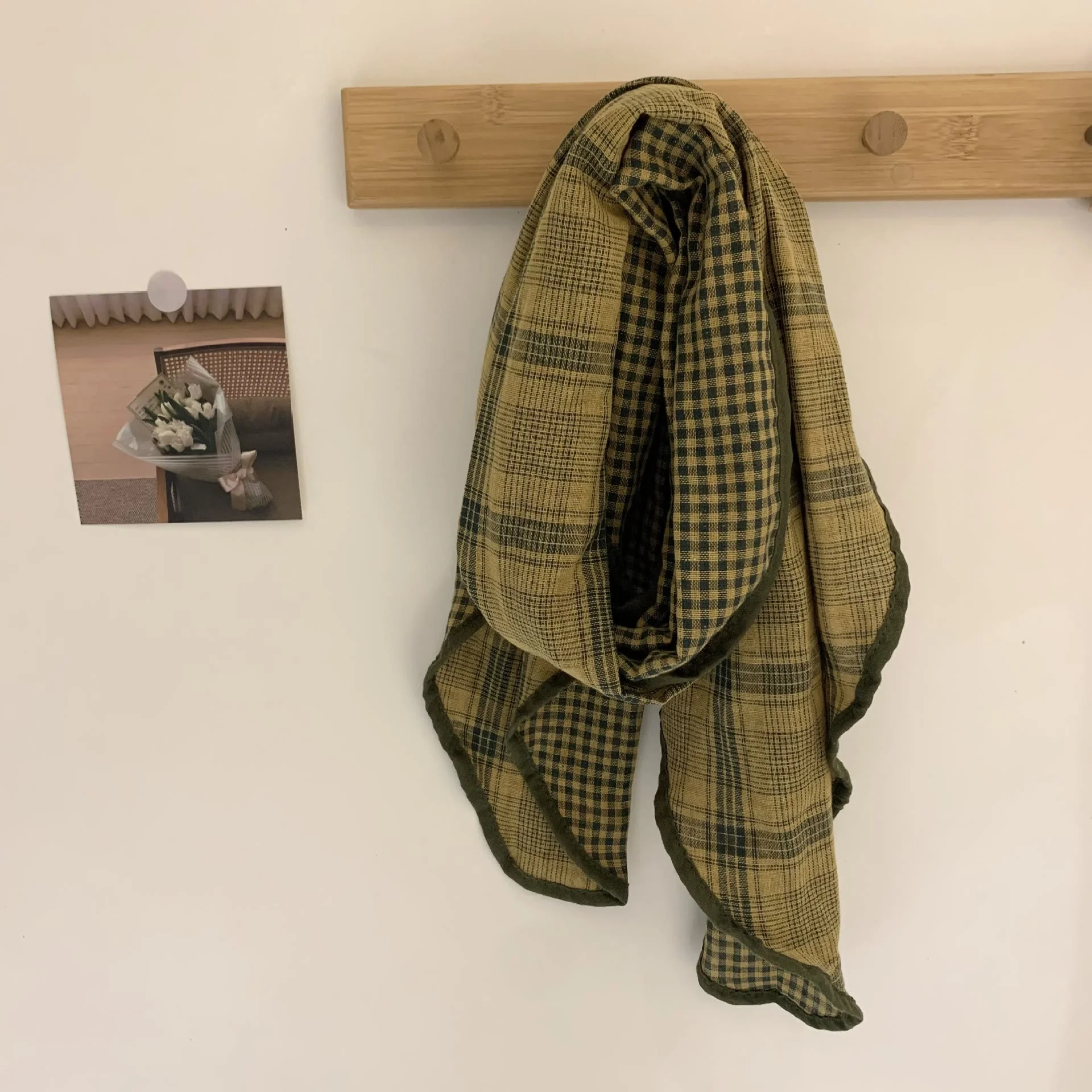 Spring Soft Cotton And Linen Plaid Thin Scarf - Image 6