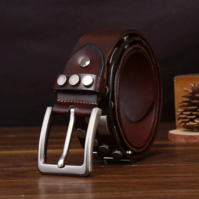 Premium Square and Circular Metal Accent Leather Belt - Image 5