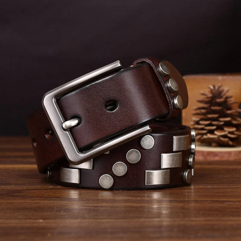 Premium Square and Circular Metal Accent Leather Belt - Image 6