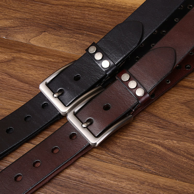 Premium Square and Circular Metal Accent Leather Belt - Image 8