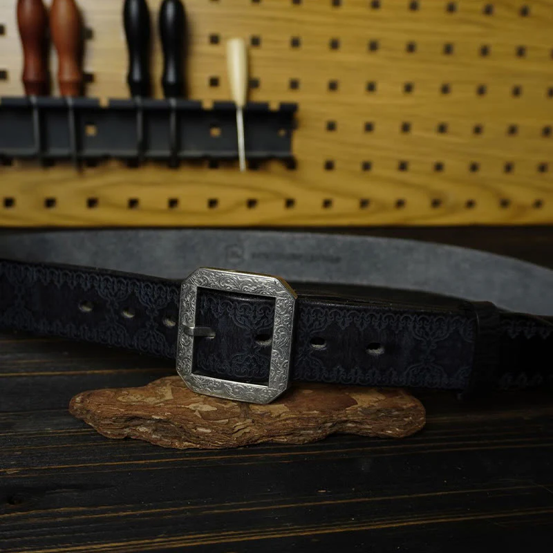 Stainless Steel Buckle Western Embossing Leather Belt - Image 7