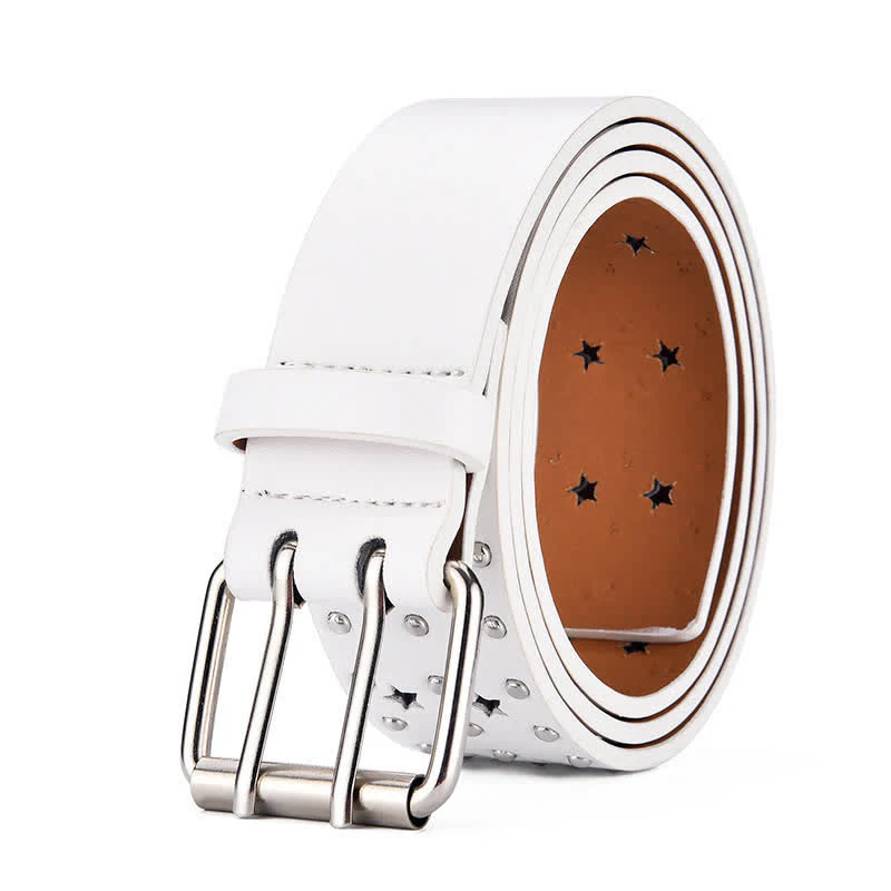 Star Double Prong Hollow Out Rivets Leather Belt - Image 11