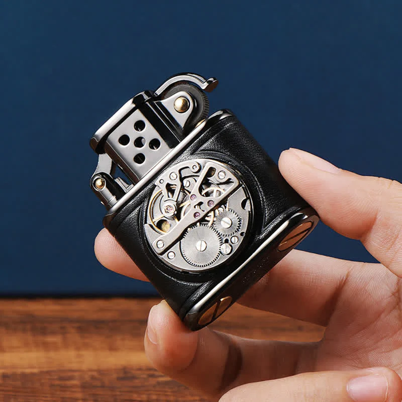 Steampunk Mechanical Antique Leather Flip Kerosene Lighter - Image 2