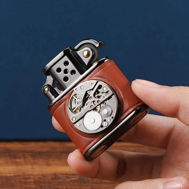 Steampunk Mechanical Antique Leather Flip Kerosene Lighter - Image 5